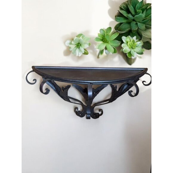 Wrought Iron Wall-Mounted Decorative Shelf With Leaf Design - Picture 1 of 11